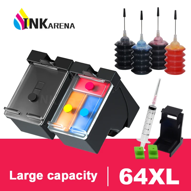 

INKARENA Compatible 64XL Refillable Cartridge for HP64 Envy Photo 6200 7100 7800 7164 7855 7864 6252 6255 printers For HP64xl