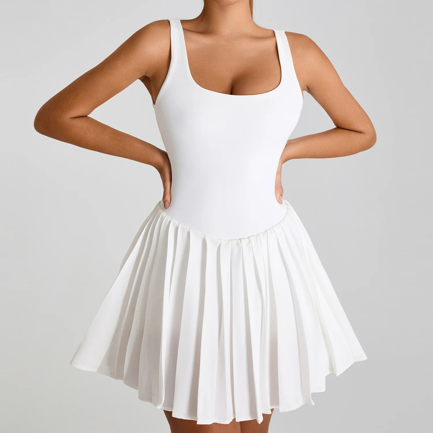 Women's Ultra Breathable Bare Back and Beauty Back Exercise Dress Anti Exposure Pleated Yoga Skirt Yoga