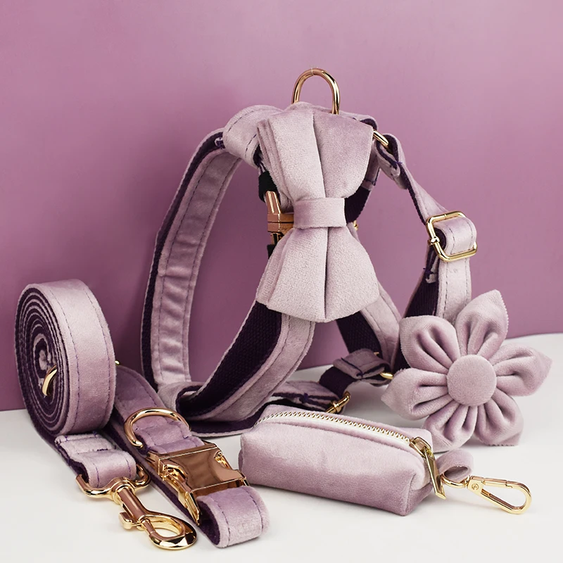 Deep Purple Velvet Powder Samt-Hundehalsband und Leinen-Set für individuell gravierte Namensschilder, Heimtierbedarf, Hundeleine, Samt 06