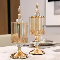 European Luxury Crystal Glass Storage Jar with Lid Rose Candy Jar Gold-plated Storage Decorative Ornaments Art Home Decoration 1