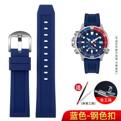 Deluxe Quick Release Silicone Watch Band - Premium Rubber Men's Strap - 22mm (Blue  silver A)