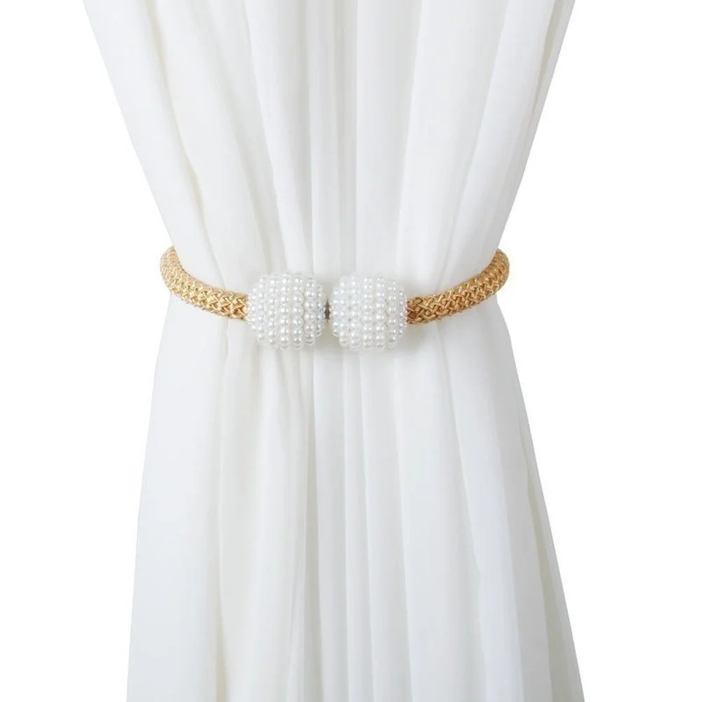 Description Picture 5 of itemMagnetic Curtain Tiebacks Pearl Ball Buckle Curtain Home Decor Curtain Weave Clips Rope Straps Holder Window Treatment Accessory