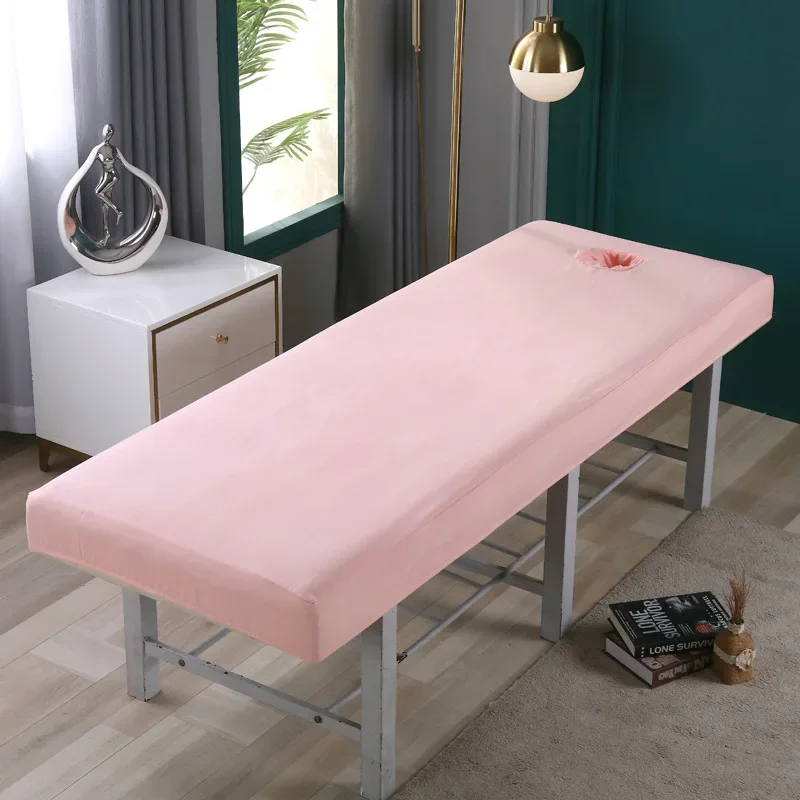 High Elastic Beauty Salon Bed Cover Massage SPA Anti Slip Fitted Bed Sheet Full Cover Rubber Band with Hole Sabanas Solid 4