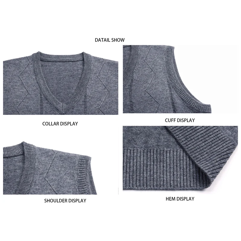 BROWON Winter Clothes Sweater Men Solid Color Soft V-Neck Knitted Vest Short Slim Fit Sleeveless Casual Men Clothes Sweater Vest