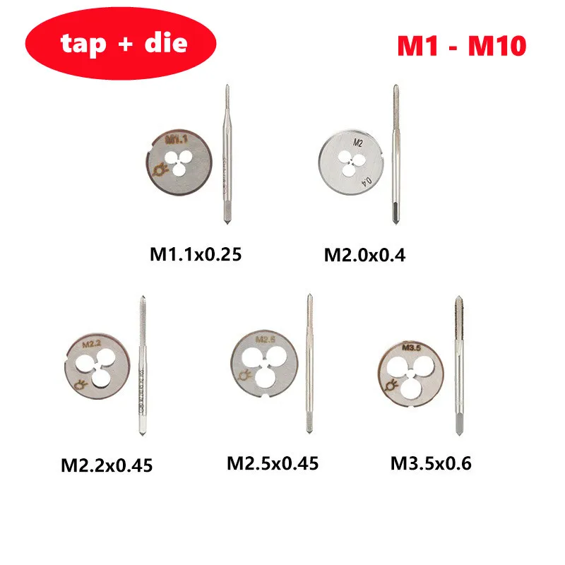 Description Picture 2 of item2pcs metric tap+die set M1-M10 manual tap mold combination, used for thread repair, tapping and drilling hand tools
