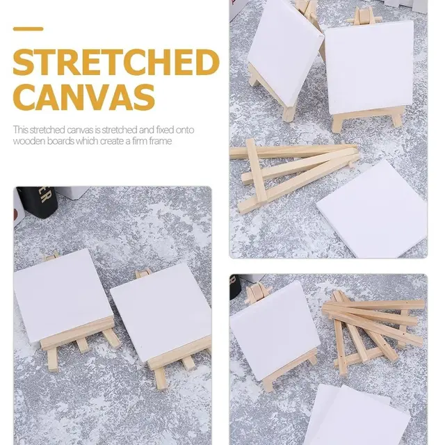3Pcs Blank Mini Canvas Easel Set Small Tiny 10x10cm Painting Easel Wooden Frame Multifunctional Drawing Decoration Board 5