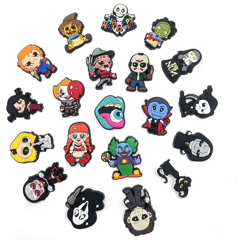 Cute Hallowen Pattern Shoe Charms Clogs Bubble Slides Sandals 20pcs PVC Shoe Decorations Accessories Christmas Bi shoe charms