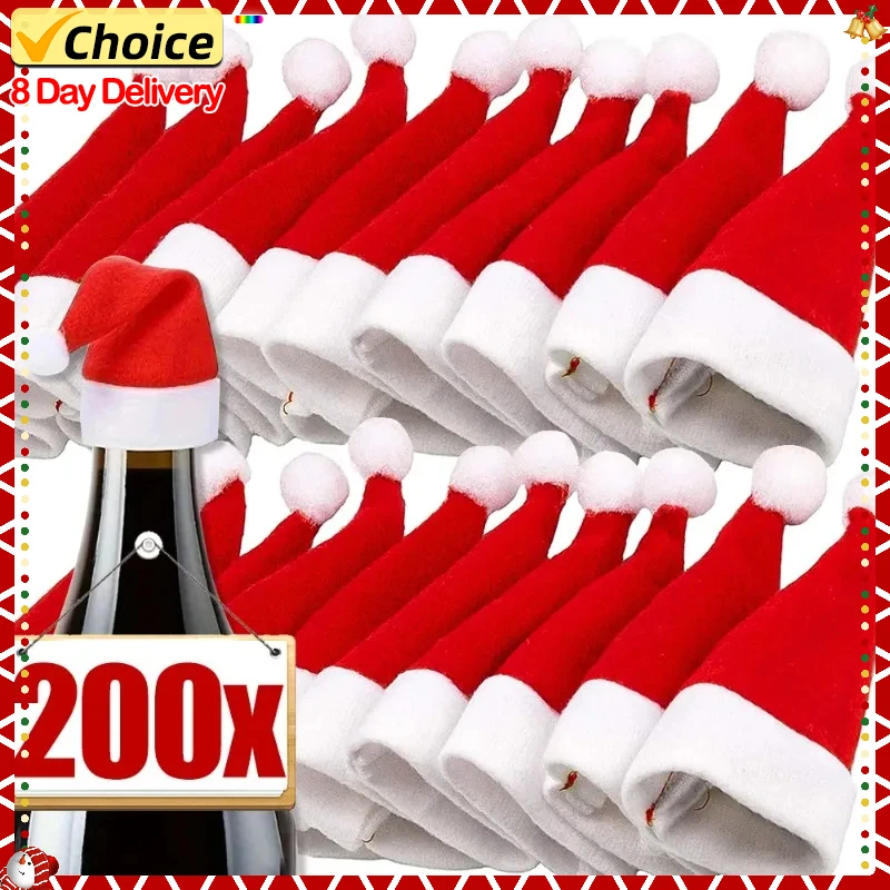 Christmas Cutlery Bag Mini Santa Claus Hat Wine Bottle Caps Knives Forks Pocket Xmas Party New Year Home Dinner Table Decoration