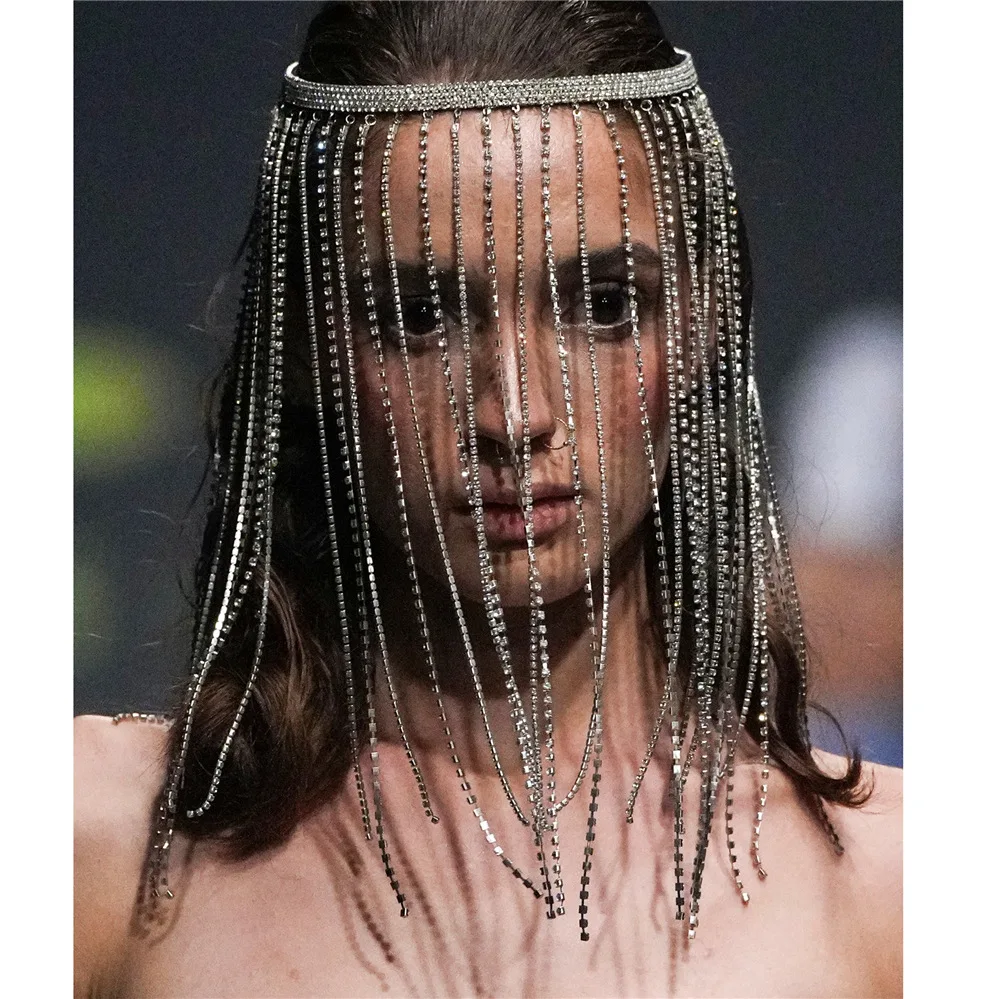 

Rhinestone Hair Hoop Long Tassel Crystal Headband Women Headdress Party Headwear Head Tiara Head Piece Mask Face Accessories