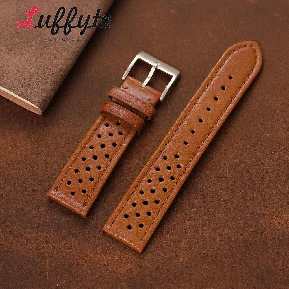 Men's Calfskin Leather Watch Band - Perforated Breathable Design, Comfortable Replacement Strap
