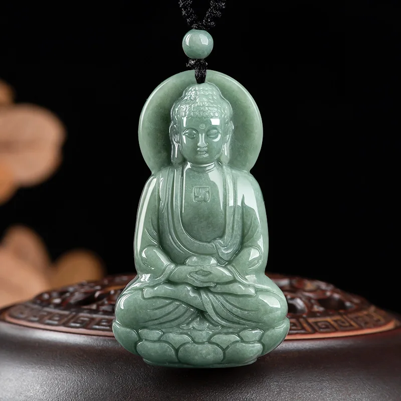 

Natural Burmese Real Jade Buddha Pendant Fashion Amulet Designer Necklace Jadeite Charms Green Gemstones Emerald Jewelry Gift