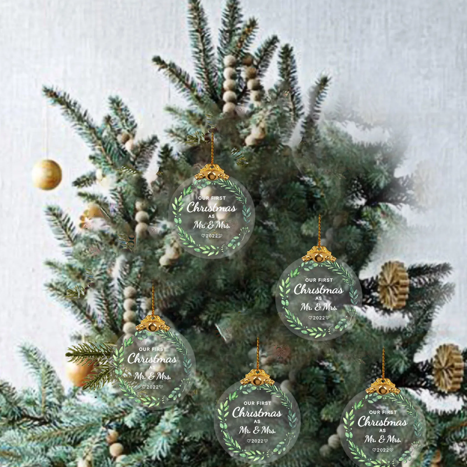 Beaded Garland Lighted Our First Christmas Married Decorated Christmas Tree Pendant In First Ornament Couple