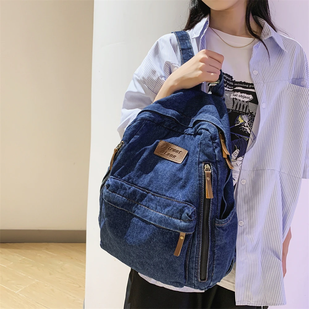 Denim school backpack view 10
