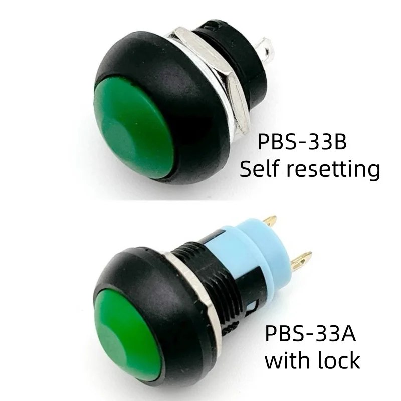 5PCS 미니 12mm 푸시 버튼 스위치 2핀 순간 방수 자동 리셋 잠금 기능이 있는 원형 PBS-33A/B 7색 DIY