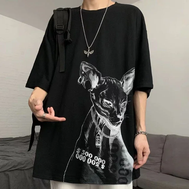 Męska koszulka letnia ciemna koszulka główna ulica gotycka T-shirt z czaszką luźna oversize bawełniana koszulka z krótkim rękawem Anime, Streetwear Top męski