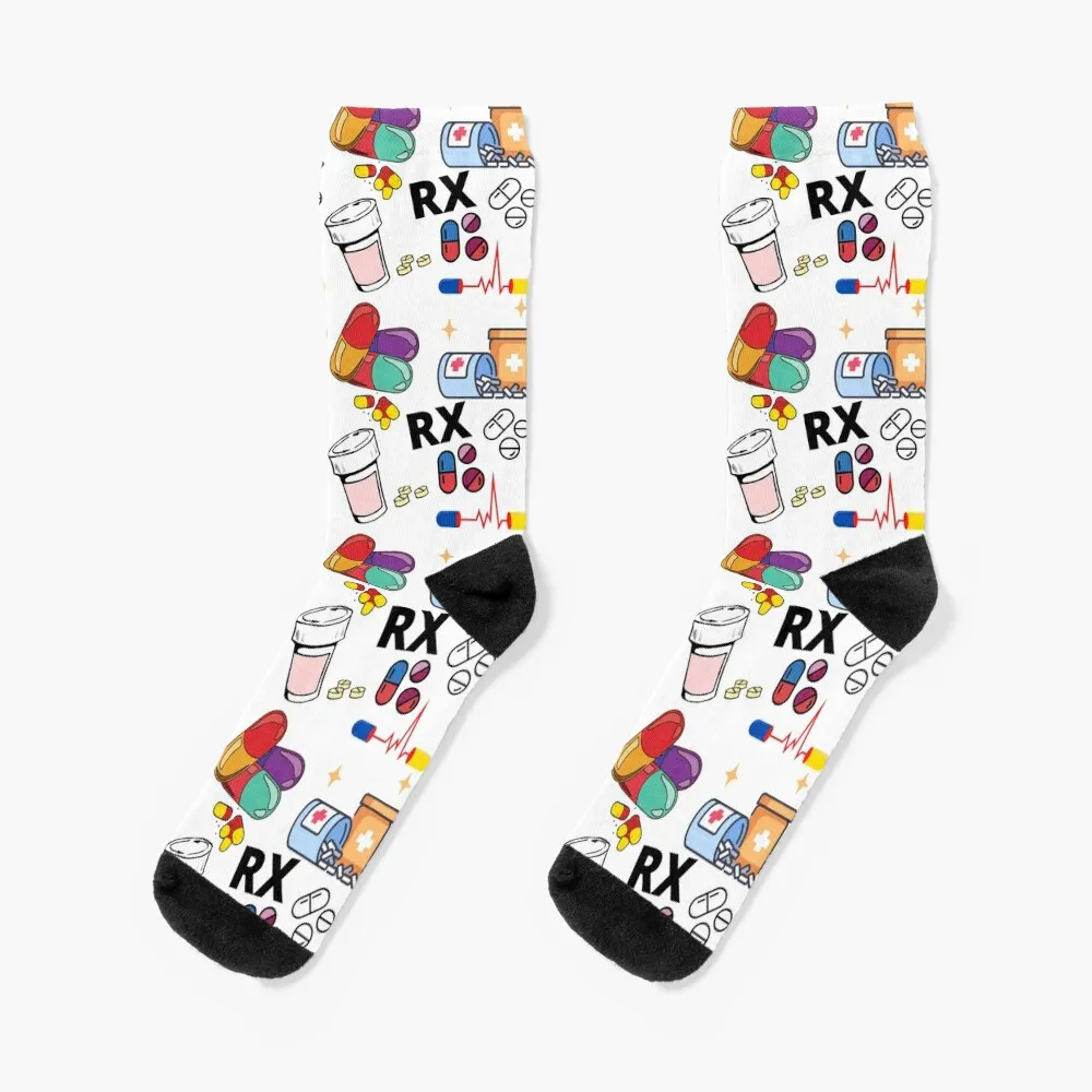 Pharmacy Pattern Pills RX Socks anti-slip summer moving stockings sports stockings Socks Female Men's fire and flames pattern socks rugby moving stockings