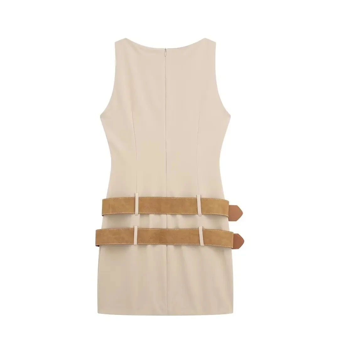 Description Picture 4 of itemTRAFZA Spring New Women's Slim Midi Skirt Retro Double Belt Sexy O-Neck Sleeveless Women's Zipper Mini Skirt Casual Tank Top Y2K