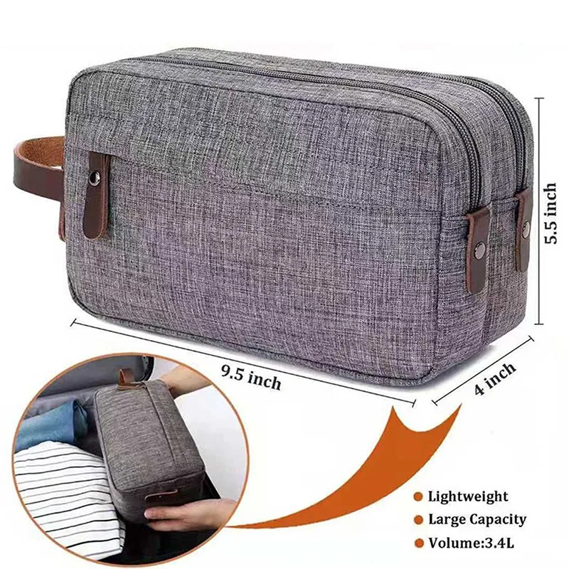Casual canvas cosmetic bag makeup organizer cosmetic storage bag toiletry bag makeup bag cosmetic case with leather handle travel men wash shaving women waterproof organizer