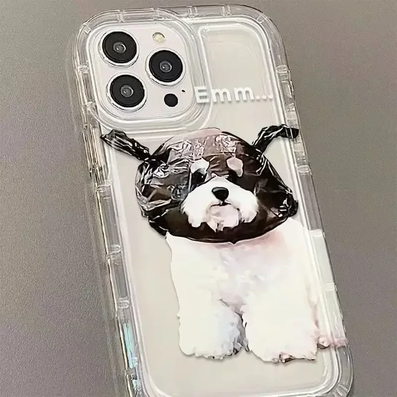 thumbnail image 1 of Funda de teléfono con dibujo de perro lindo coreano para iPhone 14 13 11 12 Pro Max 7 8 Plus X XR XS TPU suave transparente estética trasera, 1 of 5