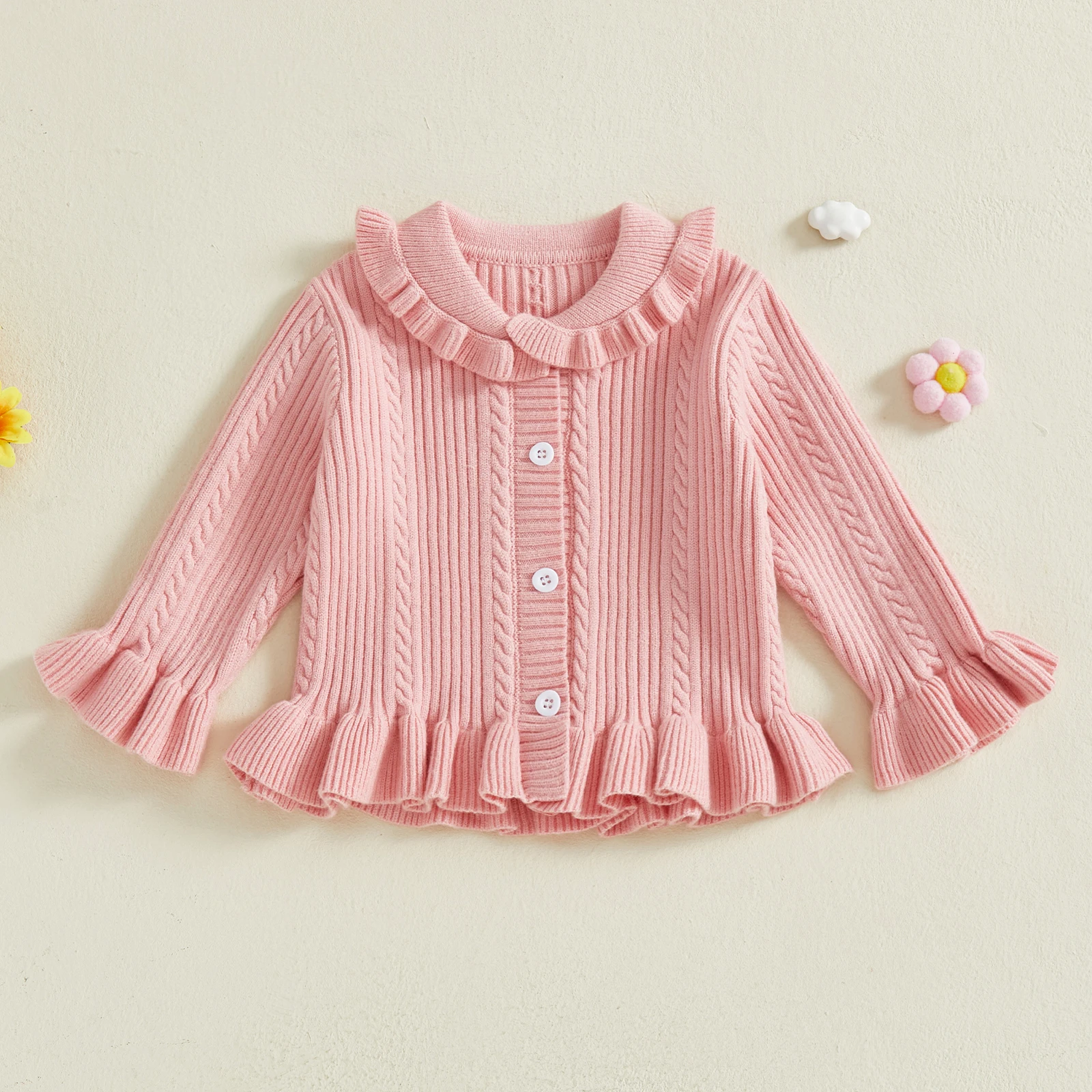 1-5세 여아용 버튼다운 가디건 상의 니트 점퍼 스웨터
