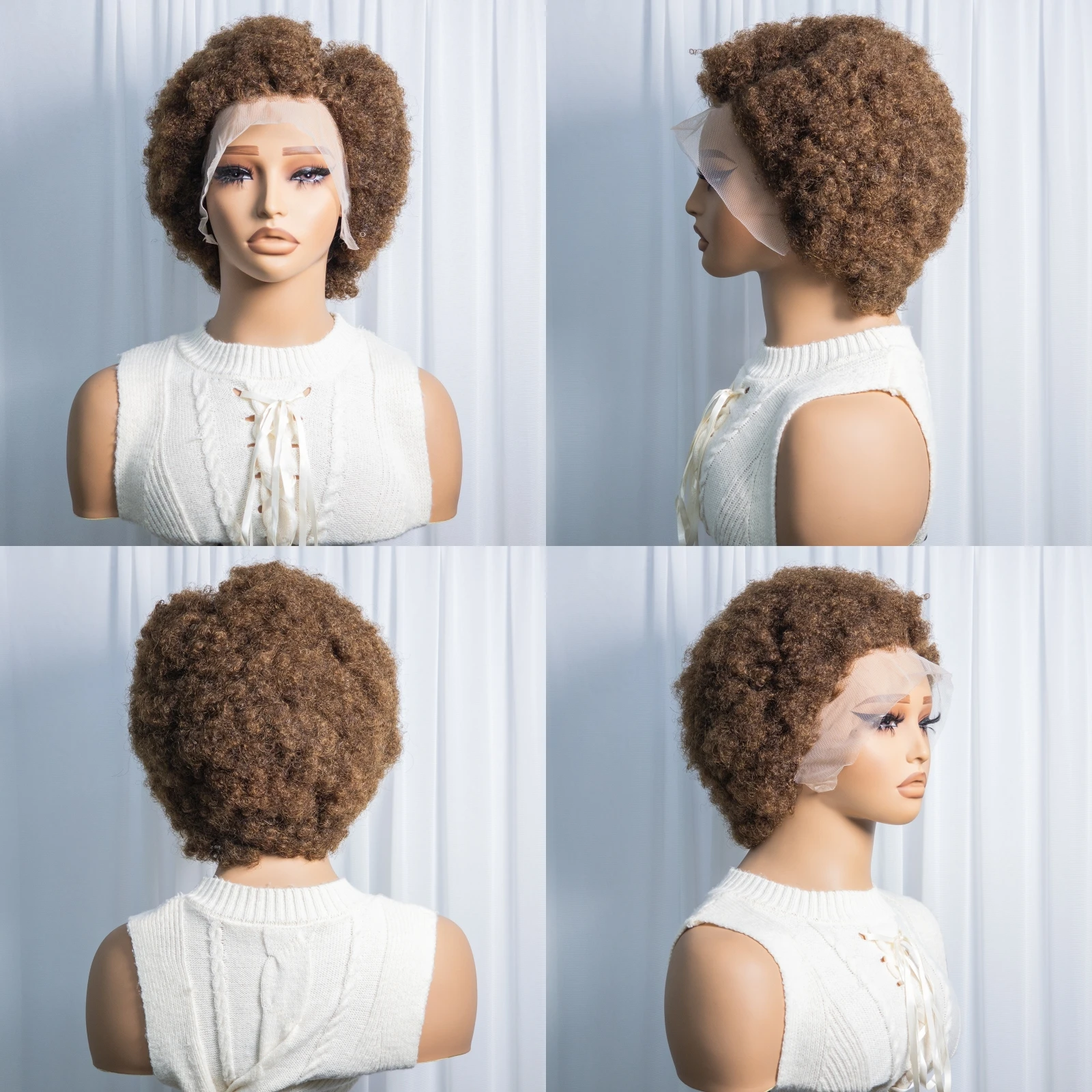Chocolate Brown HD 13x4 Lace Frontal Short Hair Wig 200% Density Afro Kinky Curly Human Hair Wigs Part Side Remy Human Wigs