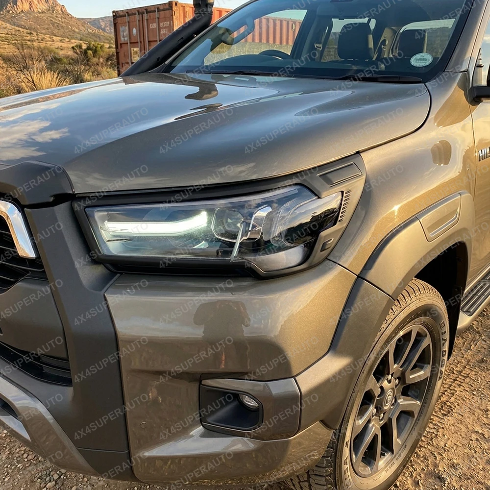 Toyota Hilux 2021 2022 2023 Revo Rocco ABS 매트 블랙 램프 커버 4 개/대 용 헤드 라이트 커버 테일 라이트 커버 트림