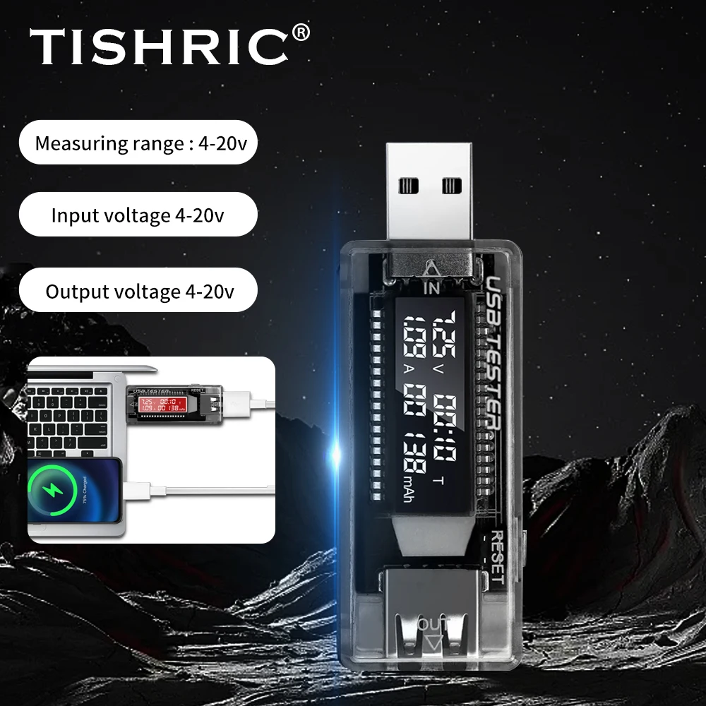 

TISHRIC USB Current Voltage Charging Detector Tester Battery Voltmeter Ammeter Charger Mobile Power Charging