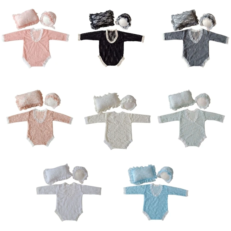 

Infant Photography Props Lace Romper & Hat Pose Pillow Baby Photo Suit Photoshooting Props Clothes Newborns Shower Gift K1KC