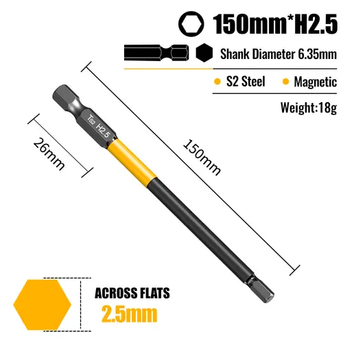 Allen Wrench Drill Bit Hex Driver Bits Set 50/100/150mm H1.5-H10mm with Magnetic Grip and Slip Design for Secure Screw Holding - Image 26