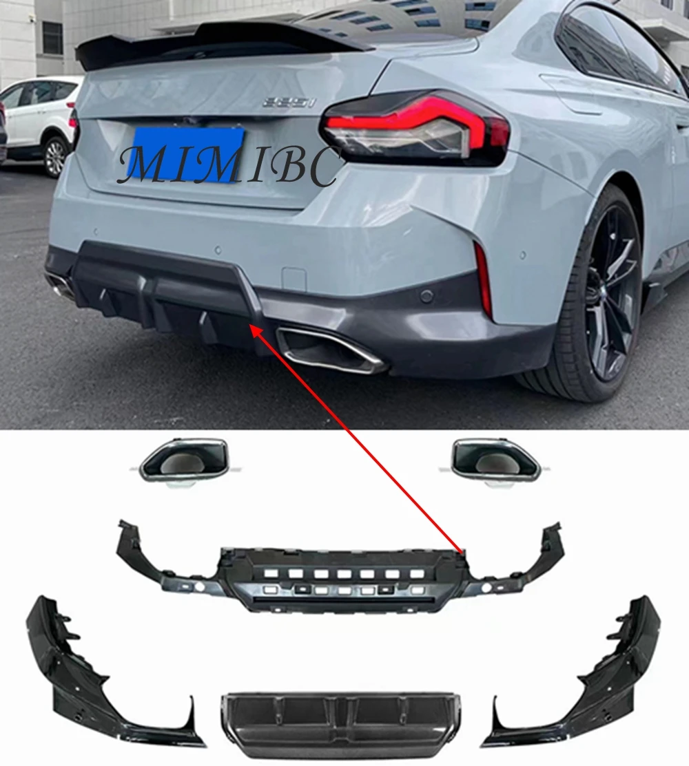 

FOR BMW 2 Series G42 M-Sport Coupe 2021 + Gloss Black Bumper kit Car Styling PP Rear Bumper Diffuser Exhaust Tips