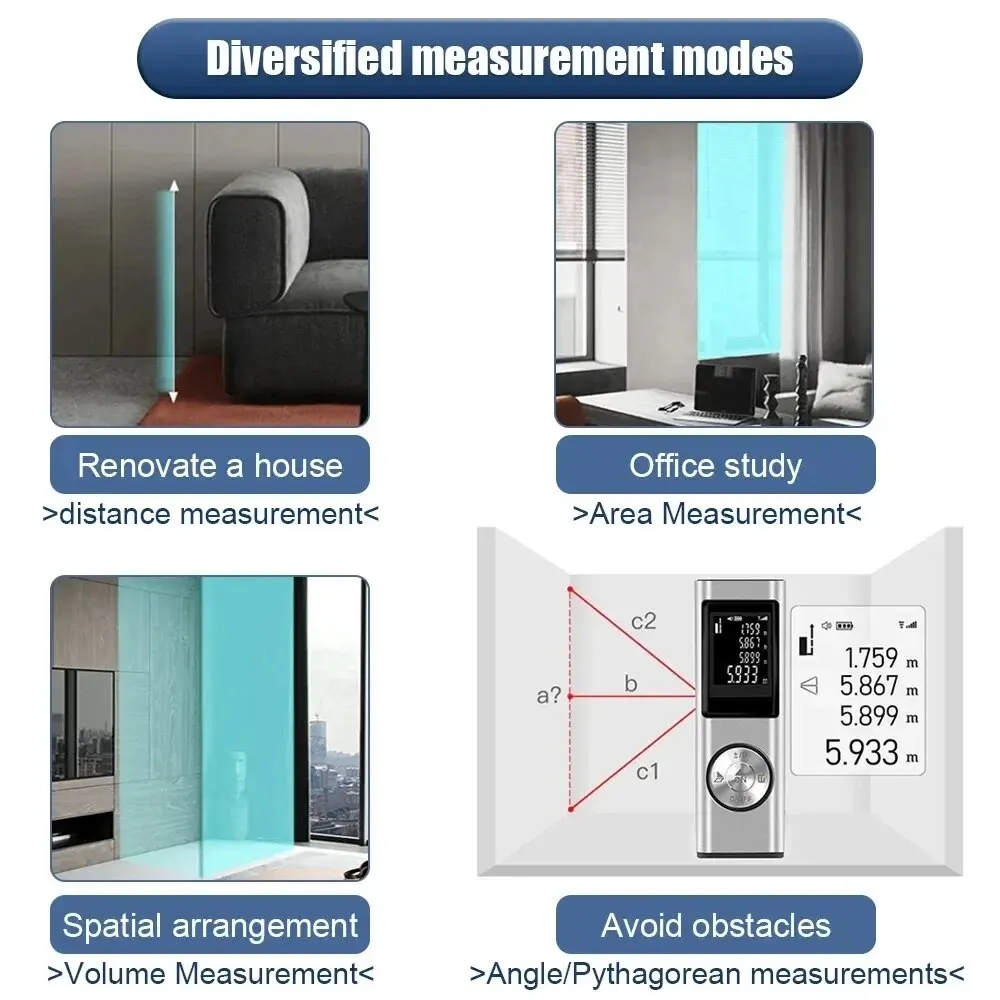 Laser Rangefinder Mini Laser Tape Measure Digital Distance Meter Angle Measure Portable Construction Tool