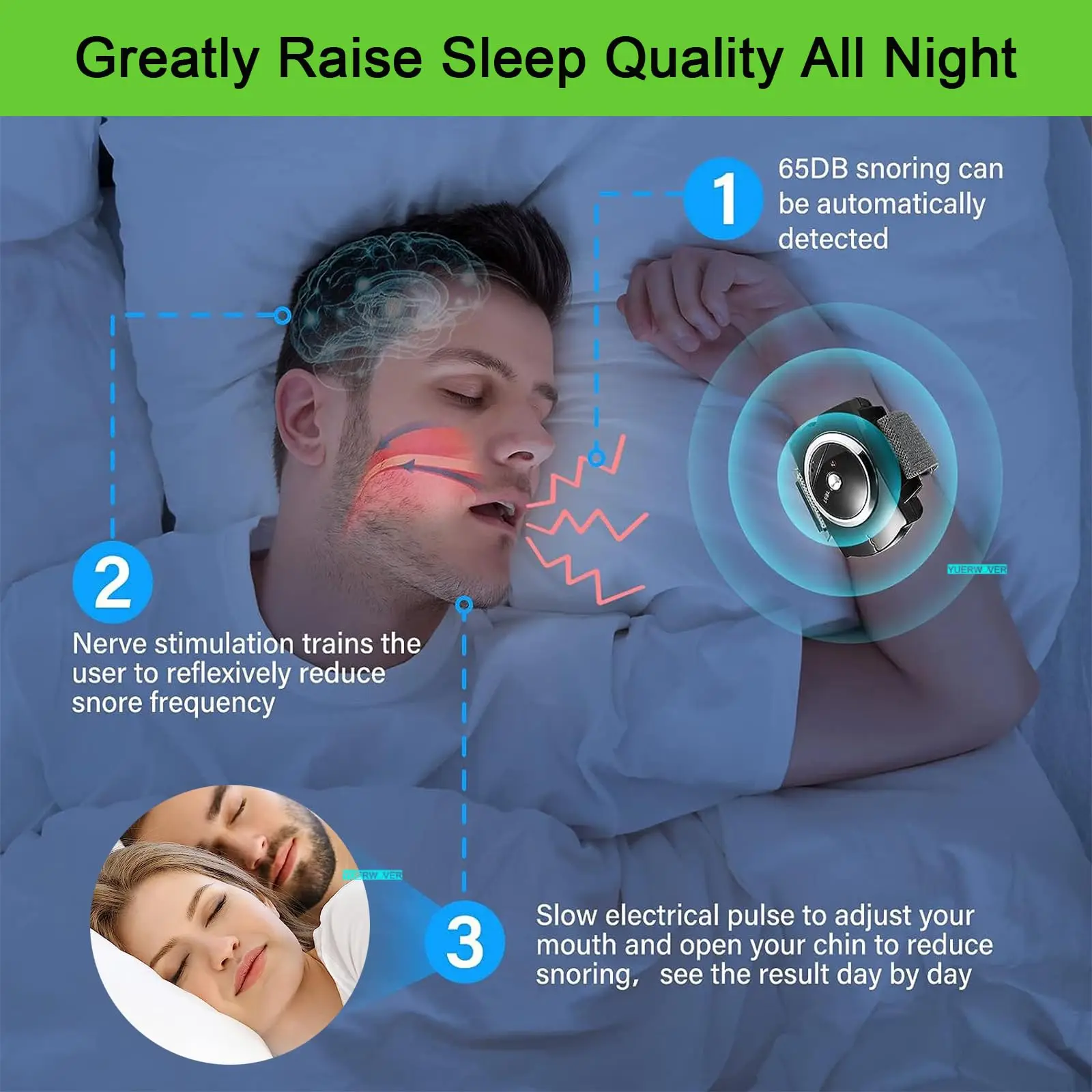 Professional Electronic Auto Anti Snore Wristband New Cessation Cure Solution Sleeping Night Guard Aide Snore Go Away Biosensor