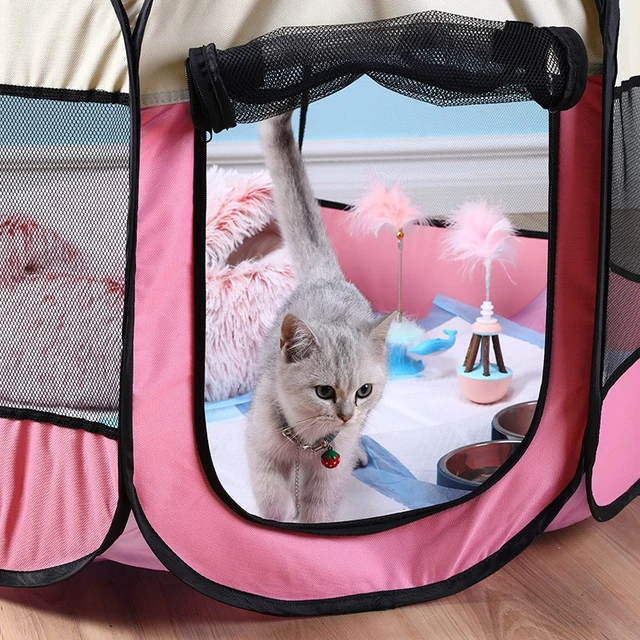 Portable Pet Tent Kennel Octagonal Fence cat cage small dog cage four season universal cat delivery room 5