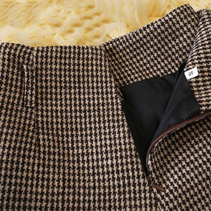Women's Retro Houndstock Pockets Zipper Autumn and Winter High Waist New Fashion All Match Woolen Wide Leg Korean A-line Shorts