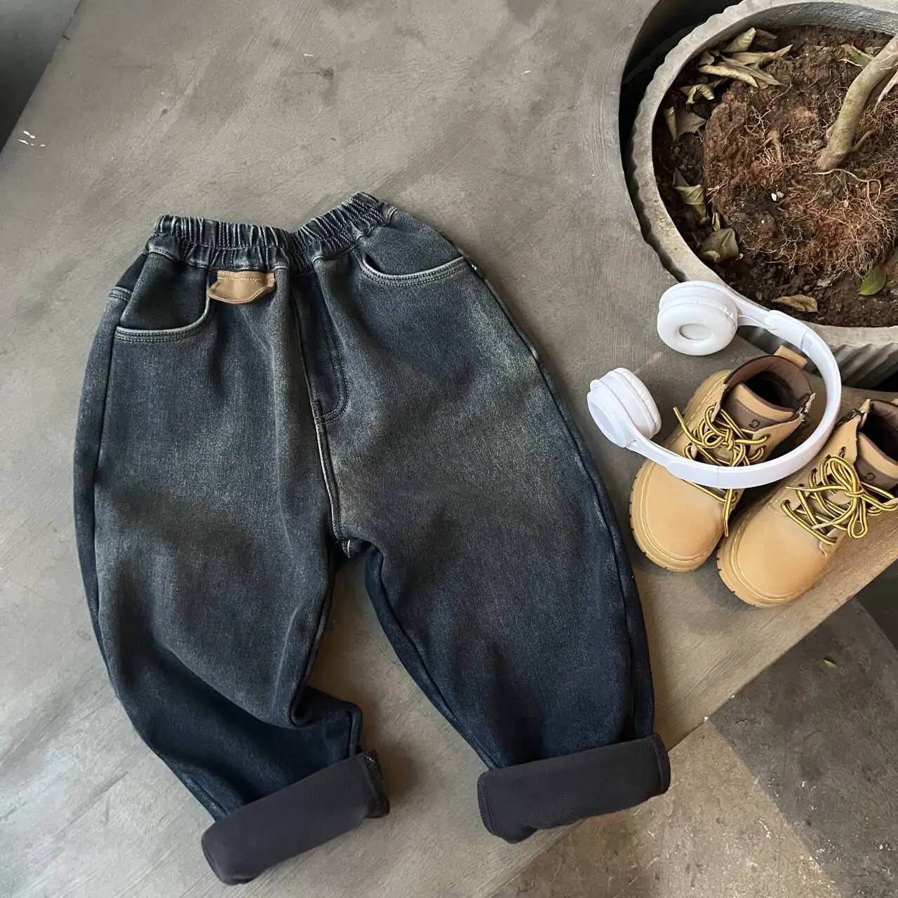 

Kids Pants Boys Trousers Winter New 2023 Children Clothing Autumn Winter Boy Velvet Thick Velvet Baby Jeans Pocket