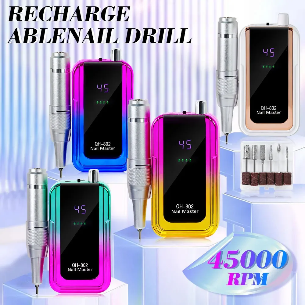 Electric nail drill Electric nail grinder 45000RPM Rechargeable Electric Nail Drill Machine USB Connector Nail Polish Remover Drill Set Manicure Sander Low Noise