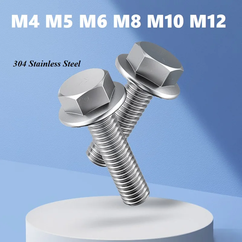 M4 M5 M6 M8 M10 M12 A2-70 304 Stainless Steel Flange Outer Face Six Angle Bolt With Hexagonal Flange Bolts