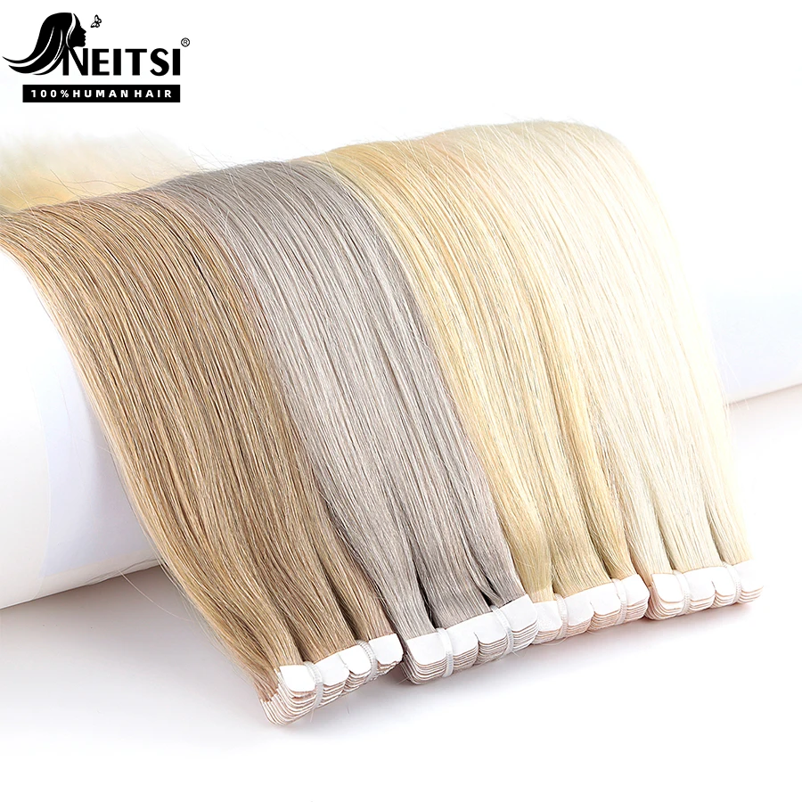 

Neitsi Natural Hair Extensions Adhesive Tape In Human Hair Straight 12"-24" Blonde Brown Remy Seamless Skin Weft Tape Ins