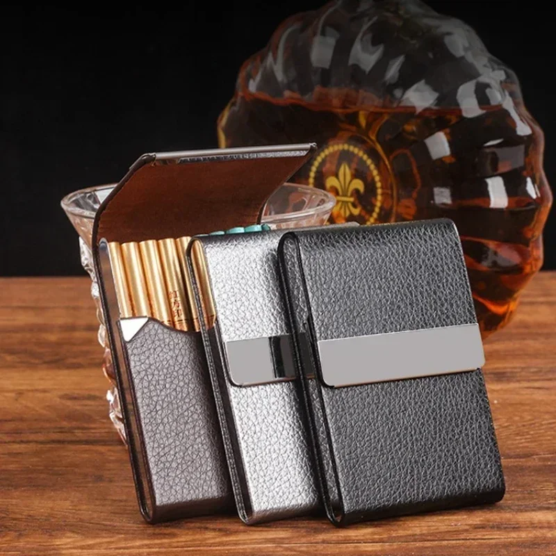 Elegant PU Leather Card and Cigarette Case with Magnetic Closure and Metal Accent