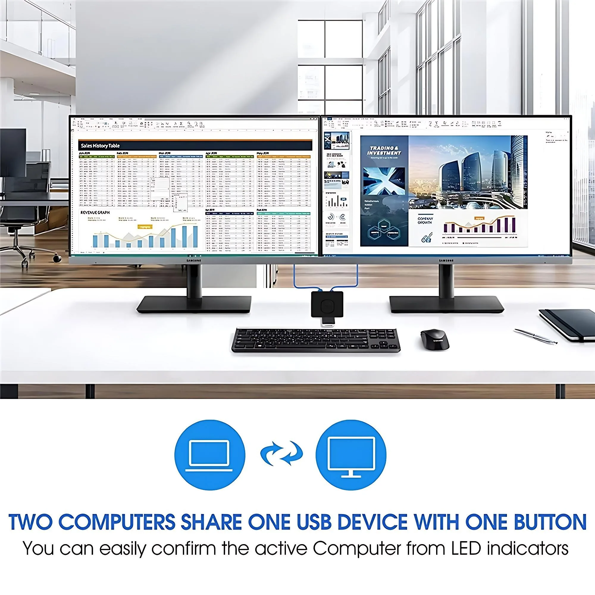 Universal USB 3.0 KVM Switch with Bidirectional Hub and Extender