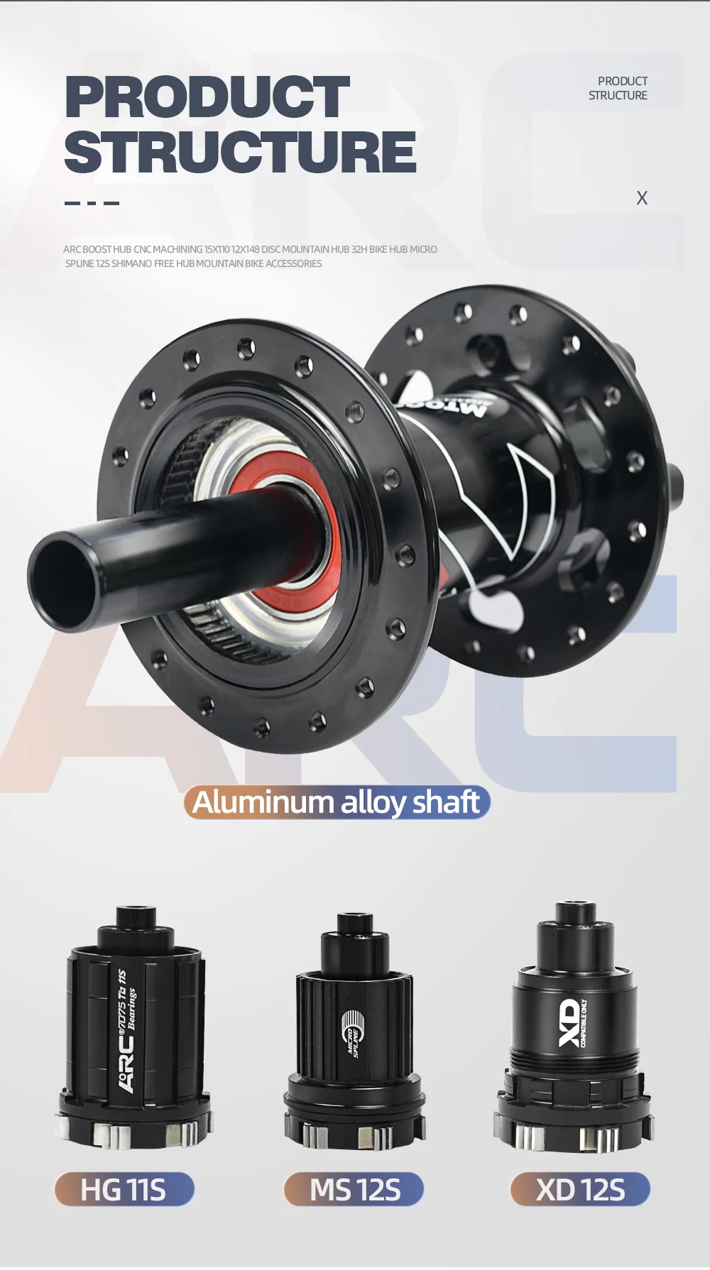 ARC MT009 BOOST 6 Sperrklinken Nabe 15x110 12x148 32 Löcher Aluminiumlegierung 6 Lager Scheibenbremse MTB Nabe für HG MS XD 8 9 10 11 12 Geschwindigkeit – Detail 2