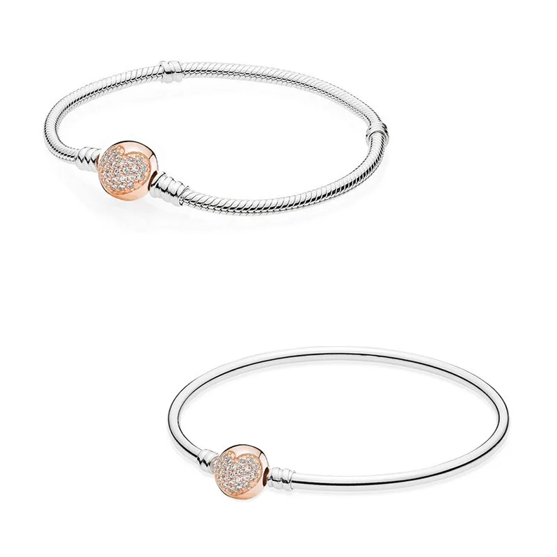 

Original Moments Rose Crystal Love Heart Clasp Bracelet Bangle Fit Women 925 Sterling Silver Bead Charm Fashion Jewelry