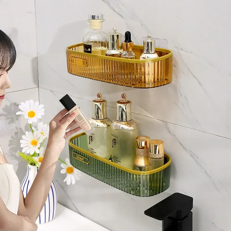 Punch-free Bathroom Shelf Shelves Wall Mounted Shampoo Storage Rack For Kitchen Holder Square Acrylic Bath Organizer Accessories 4