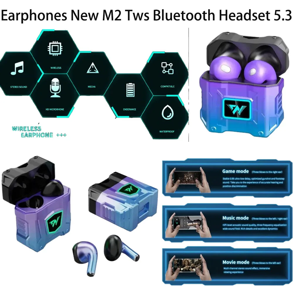 

Earphones New M2 Tws Bluetooth Headset 5.3 Intelligent Noise Reduction Wireless K78 Intelligent Extra long standby headphones