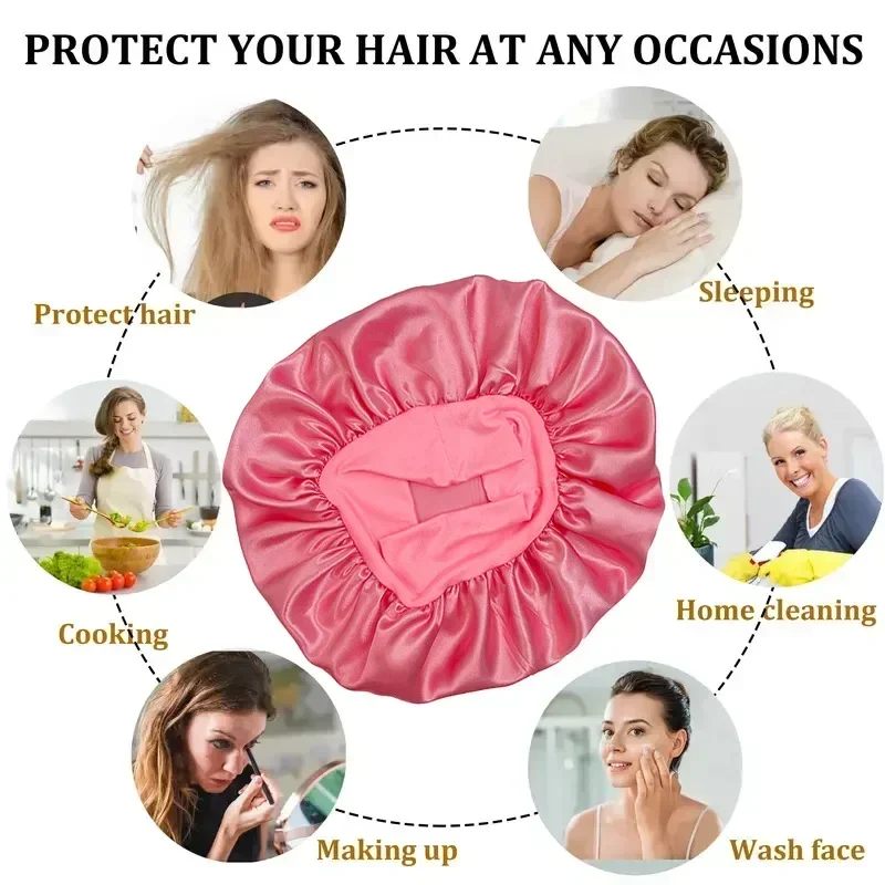 Silk Bonnet Solid Color Women's Satin Wide-brimmed Sleeping Hat Unisex Silk Imitation Head Wrap Elastic Band Cap Hair Care Bonnet Night Hat