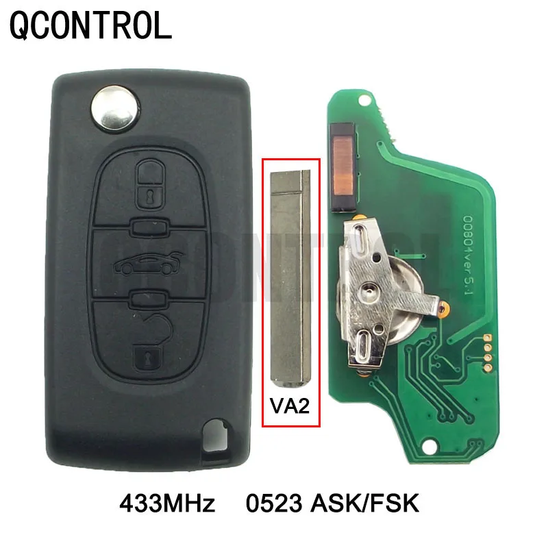 QCONTROL 3 Button Auto Car Remote Key Fob ID46 Chip For CITROEN C5 C4 C3 C2 Berlingo Picass ID46 CE0523 ASK/FSK 433MHz VA2 Blade