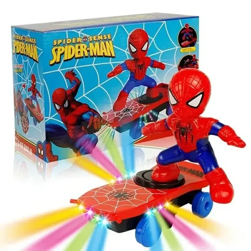 マーベルスパイダーマン自動フリップ回転スケートボード音響光学車 