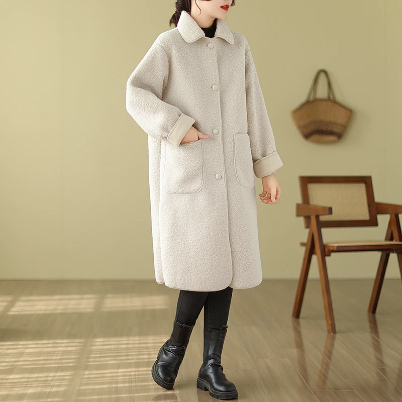 Luxury Maternity Winter Coats Long Sleeve Turn-down Collar Single-breasted Pregnant Woman X-long Jackets with Pockets Outwear