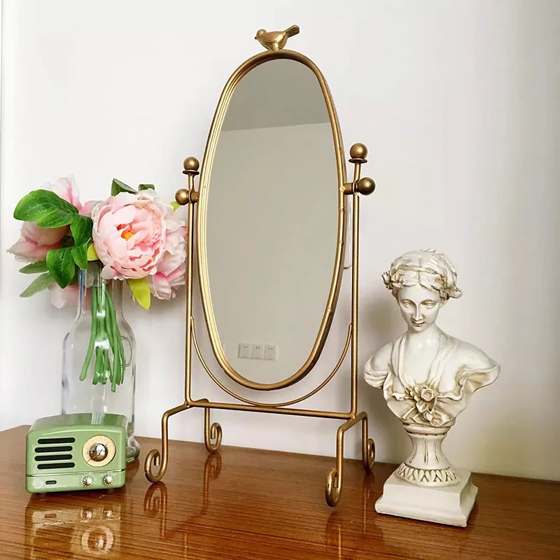 

Standing Golden Mirror Decorative Irregular Bathroom Vintage Mirror Aesthetic Cosmetic Espelho Grande Home Decorations CY50DM