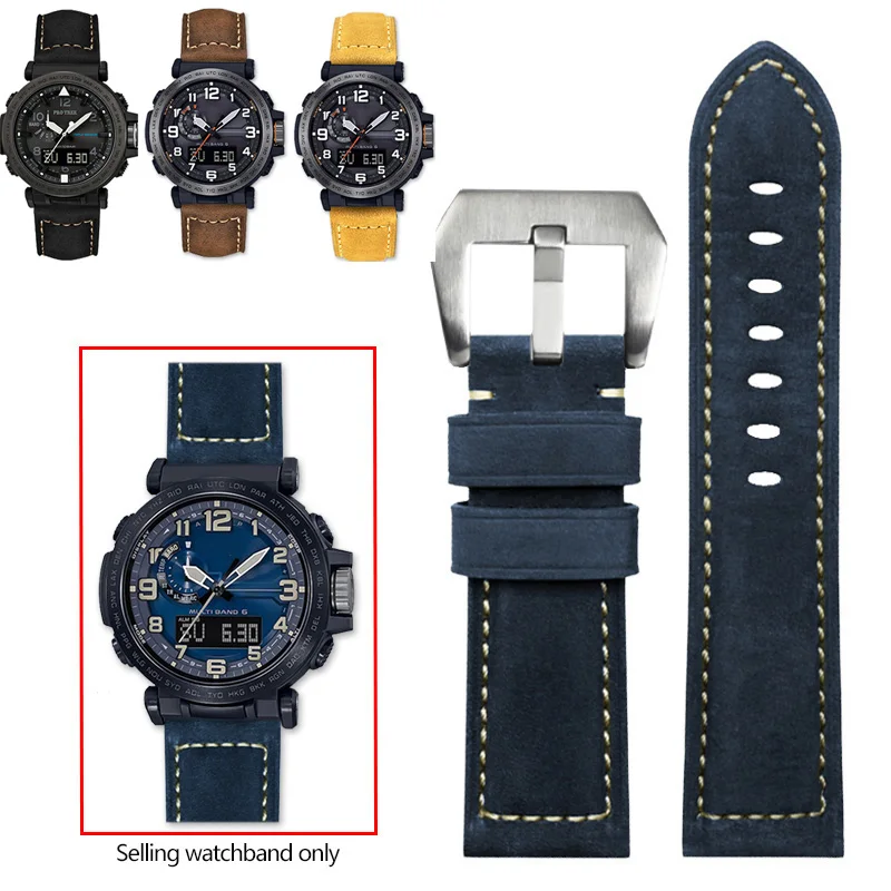 

Cowhide Frosted Italian Leather Watch band for Casio PROTREK Series PRG-600/PRG-650/PRW-6600 Outdoor Sports Bracelet Strap 24mm